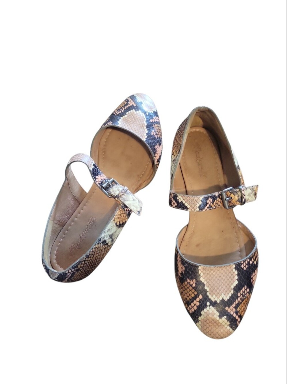Madewell The Alina Leather D'Orsay Snake-Print Mary Jane Flats in Tan and Black - Picture 3 of 9